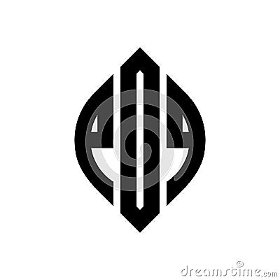 PDQ circle letter logo design with circle and ellipse shape. PDQ ellipse letters with typographic style. The three initials form a Vector Illustration