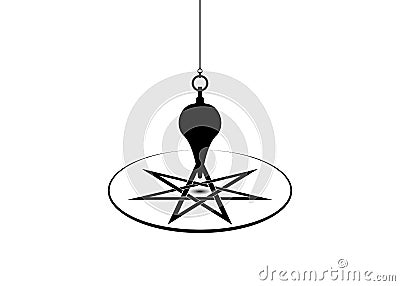 Pendulum for using asking questions. Esoteric pendulum magic for divination and astrology wheel, seven point star or septagram Vector Illustration