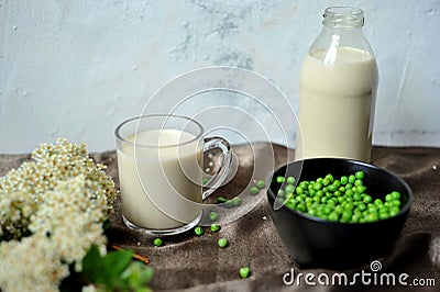 Pea protein milk is vegan, gluten and soy-free and contains vitamins and calcium Stock Photo