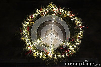 Peace Christmas Wreath in Georgetown at Night Stock Photo