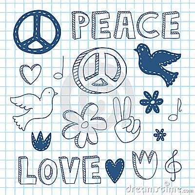 Peace doodle set Vector Illustration