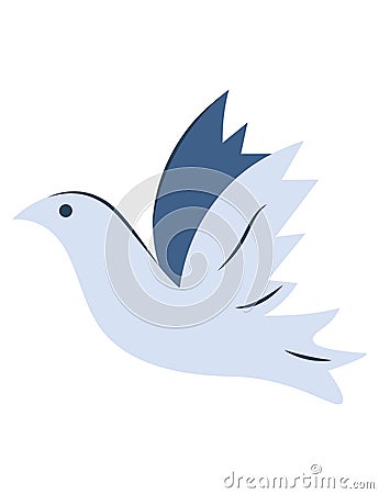 Peace dove silhouette in blue colors. Dove of peace, symbol of peace, peaceful bird. Flat design, closeup vector Vector Illustration