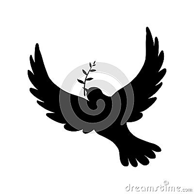 Peace dove silhouette.Vector illustration of peace dove with olive leaf. Vector Illustration