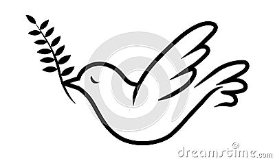 Peace dove vector illustration.Flying bird black line art. Vector Illustration