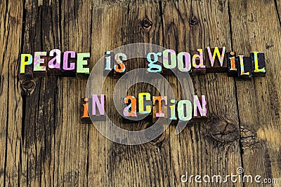 Peace goodwill action love kindness help volunteer charity Stock Photo