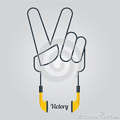 Peace Hand and Music Design with Earphones in Flat Design, Vector Vector Illustration