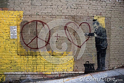 Peace and Heart Graffiti Editorial Stock Photo