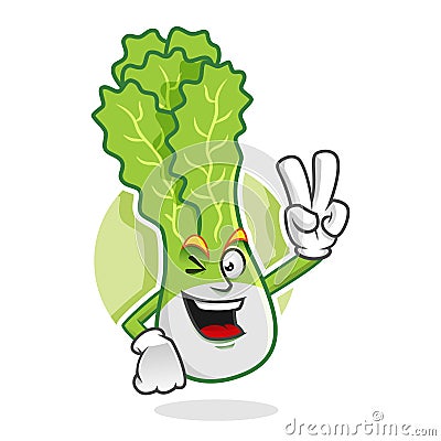 Peace lettuce mascot, lettuce character, lettuce cartoon, vector Vector Illustration