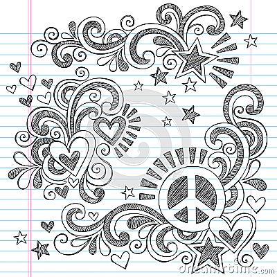 Peace and Love Back to School Sketchy Notebook Doodles Vector Illustration Vector Illustration