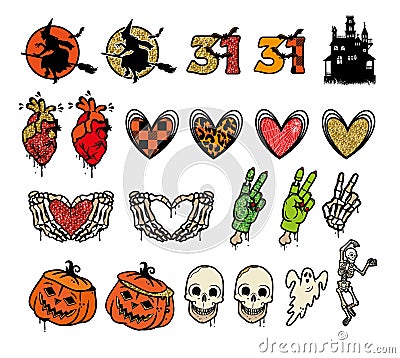 Peace Love Halloween Glitter Effect Collection. Vector Illustration. Vector Illustration