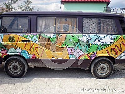 Peace and Love Hippie Volkswagen Van Editorial Stock Photo
