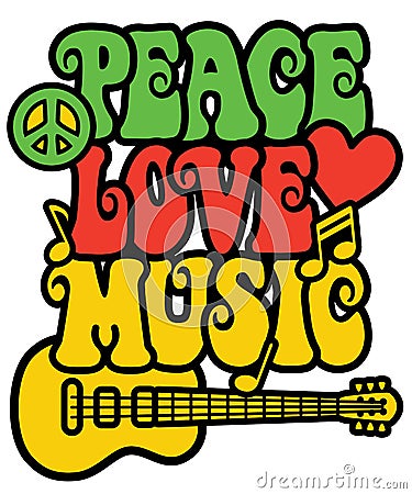 Peace Love and Music in Rasta Colors Vector Illustration