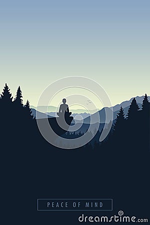 Peace of mind mediating person in a forest on a cliff Vector Illustration
