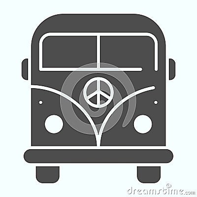 Peace Minivan solid icon. Bus with peace symbol vector illustration isolated on white. Hippie minibus glyph style design Vector Illustration