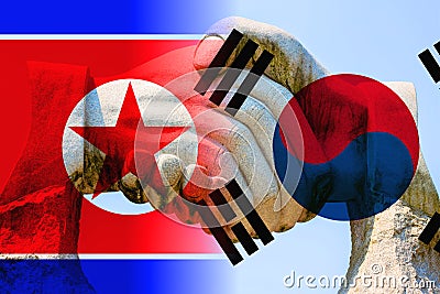 Peace between north and south korea with handshake Stock Photo