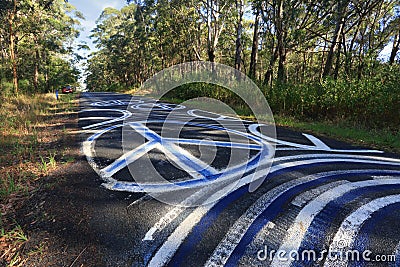 Peace Odyssey - peace signs grafitti on the road painted Seal Rocks Editorial Stock Photo
