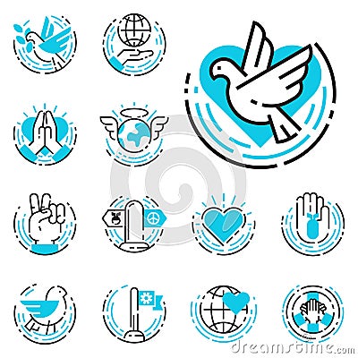 Peace outline blue icons love world freedom international free care hope symbols vector illustration Vector Illustration