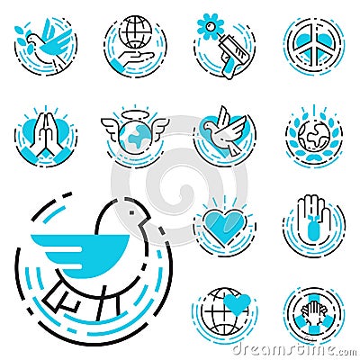 Peace outline blue icons love world freedom international free care hope symbols vector illustration Vector Illustration