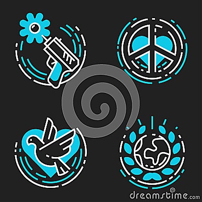 Peace outline blue icons love world freedom international free care hope symbols vector illustration Vector Illustration