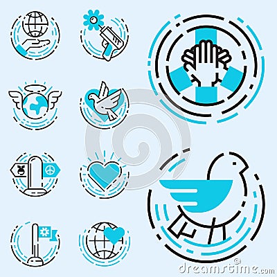 Peace outline blue icons love world freedom international free care hope symbols vector illustration Vector Illustration