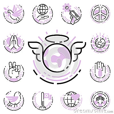 Peace outline thin line icons love world freedom international free care hope symbols vector illustration Vector Illustration