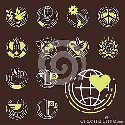 Peace outline thin line icons love world freedom international free care hope symbols vector illustration Vector Illustration