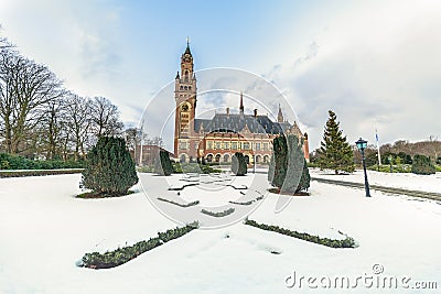 Peace Palace, Vredespaleis, under the Snow Stock Photo