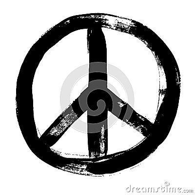 Peace sign grunge doodlie sketch dirty style symbol, brush stroke ink watercolor monochrome for t shirt design print posters Vector Illustration