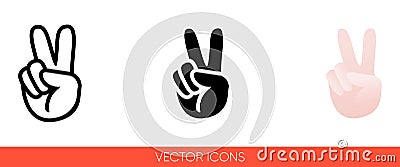 Peace sign hand with fingers icon of 3 types color, black and white, outline. Isolated vector sign symbol Stock Photo