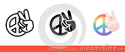 Peace sign hand with fingers and pacific sign, international symbol of peace, disarmament, antiwar movement in rainbow Vector Illustration