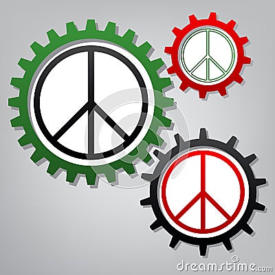Peace sign illustration. Vector. Three connected gears with icon Vector Illustration
