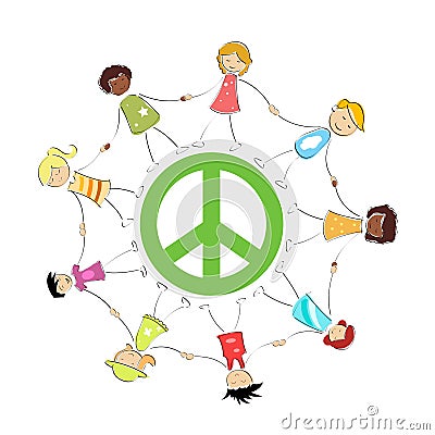 Peace sign with kids Vector Illustration