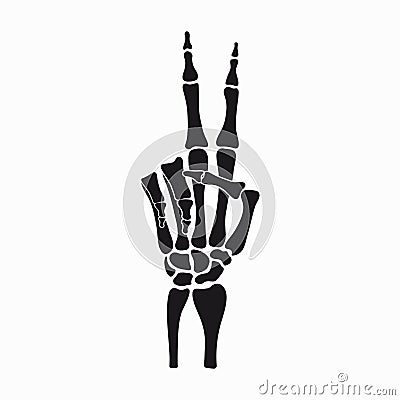 Peace sign of skeleton hand, gesture made of fingers bones. Vector. Vector Illustration