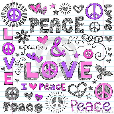 Peace Signs & Love Sketchy Doodles Vector Vector Illustration