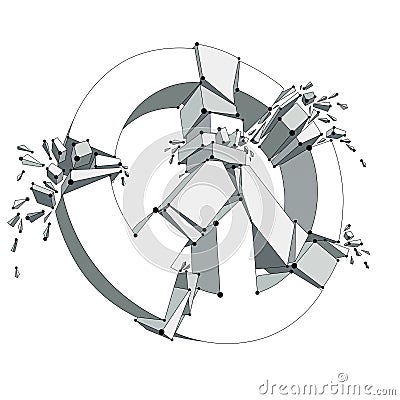 Peace Symbol breaking to pieces vector 3d mesh illustration, bro Vector Illustration