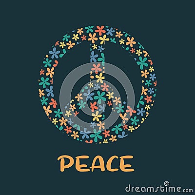 Peace symbol floral hippy design Stock Photo