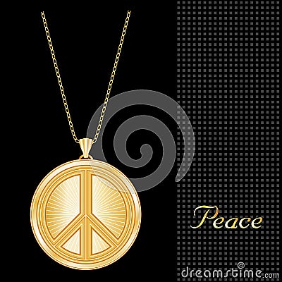 Peace Symbol Gold Pendant Necklace and Jewelry Chain Vector Illustration