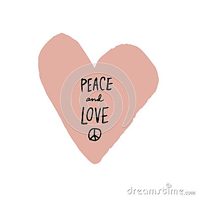 Peace symbol icon. Brush hippie heart sketch art Cartoon Illustration