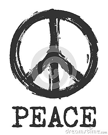 Peace symbol . Realistic hand drawn by chalk texture style . The Campaign for Nuclear Disarmament CND Sign . Flat design . Vector Illustration