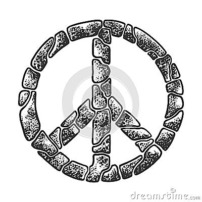 Peace symbol stone bricks line art sketch vector Vector Illustration