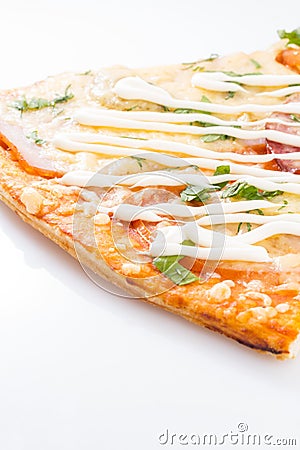 Peace of tasty pizza isolated Stock Photo