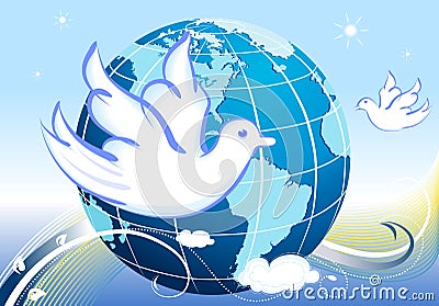 Peace to the Earth with white doves Vector Illustration