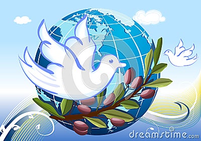 Peace to the World with white doves Vector Illustration