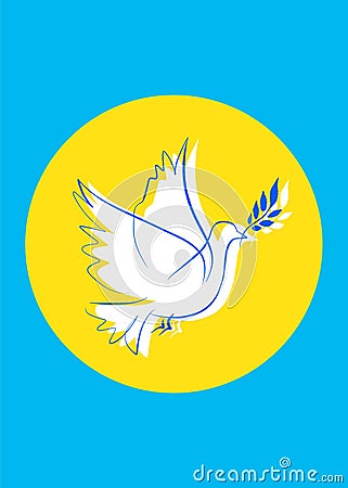 Peace for Ukraine concept sketch in form of sticker, Ukrainian with dove of peace, Ukrainian national colors - yellow Vector Illustration