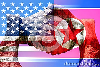 Peace between US and North Korea with handshake Stock Photo