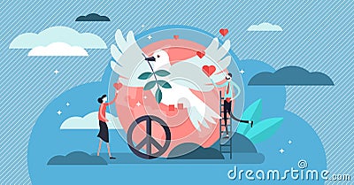 Peace vector illustration. Flat tiny love, calm and harmony persons concept Vector Illustration