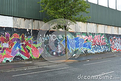 Peace Wall, that separate catholics and protestants Editorial Stock Photo