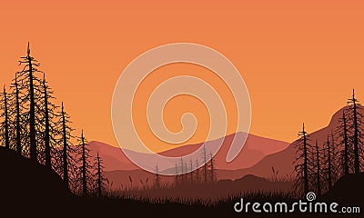 A peaceful afternoon in the countryside with a magnificent view of the mountains at dusk. Vector illustration Vector Illustration