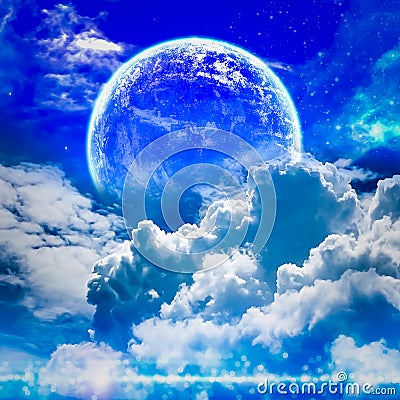 Peaceful background, night sky with full moon Stock Photo