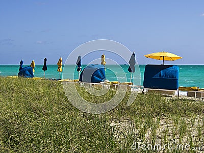 Peaceful Beach Cabanas Stock Photo